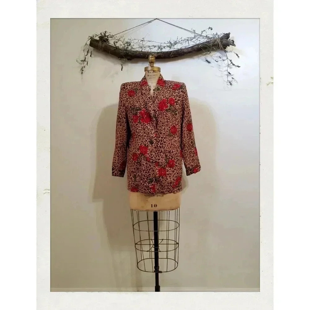 💕SOLD💕Vintage Cheetah Print Roses Festival Glam Avant Garde Boho Blazer
